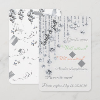 Elegante weiße & silberne Hochzeits-RSVP-Karte – F RSVP Karte