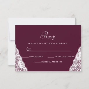 Elegante weiße Spitze Burgunder Hochzeit RSVP Karte