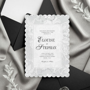 Elegante weiße Spitze Hochzeit mit geschwungener K Einladung