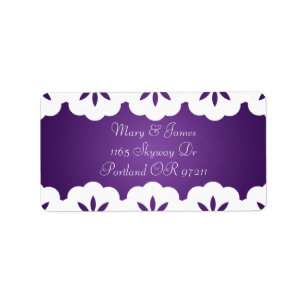 Elegante weiße Spitze-Hochzeits-Adresse lila Adressaufkleber