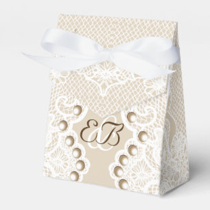 Elegante weiße Spitze mit Perlen beige Hochzeit Geschenkschachtel