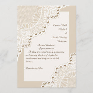 Elegante weiße Spitze mit Perlen Hochzeit Einladung