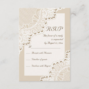 Elegante weiße Spitze mit Perlen Hochzeit RSVP Ant