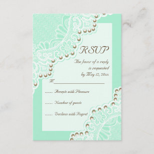Elegante weiße Spitze mit Perlen Minze Hochzeit RS RSVP Karte