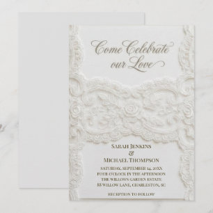 Elegante weiße Spitzen-Hochzeitseinladung Einladung