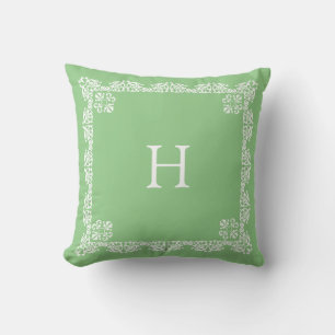 Elegante weiße Spitzen-Vektorgrafik & Monogramm au Kissen