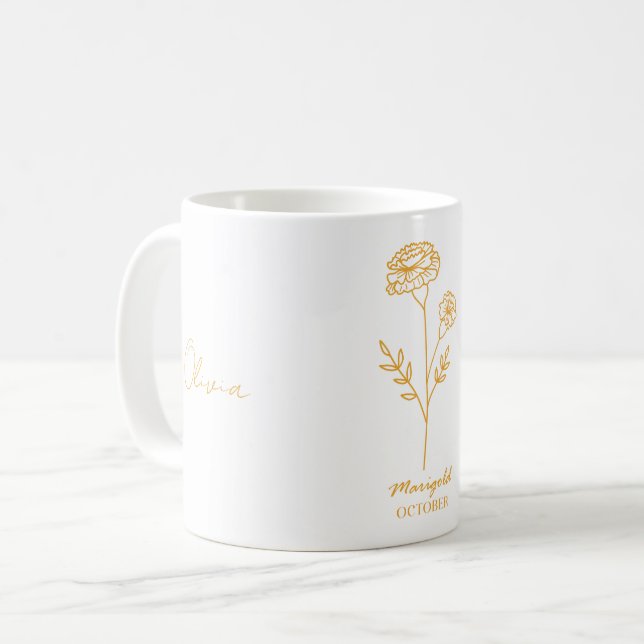 Elegante weiße Tasse mit Orange Marigold Blume (Vorderseite Links)