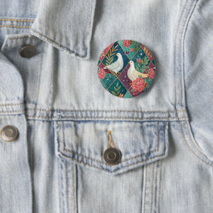 Elegante weiße Tauben rosa Blumen & goldenes geome Button