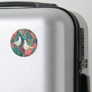 Elegante weiße Tauben rosa Blumen & goldenes geome Magnet