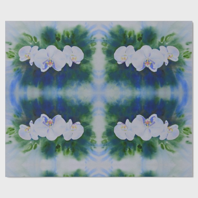 Elegante, weiße tropische Boho-Orchideen Geschenkpapier (Flach)