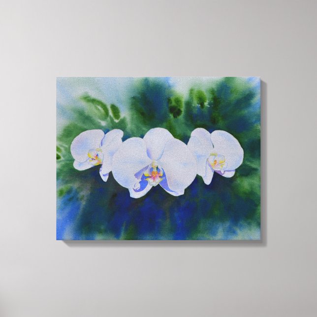 Elegante, weiße tropische Boho-Orchideen Leinwanddruck (Vorderseite)