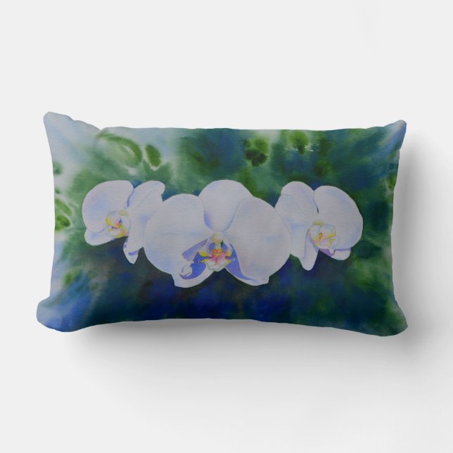 Elegante, weiße tropische Boho-Orchideen Lendenkissen (Vorderseite)