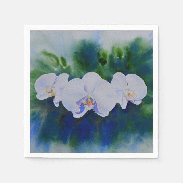 Elegante, weiße tropische Boho-Orchideen Serviette (Vorderseite)
