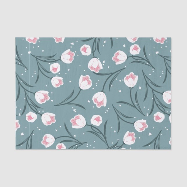 Elegante weiße Tulips auf pastellgrünem Muster Seidenpapier (Vorderseite)