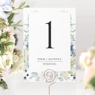 Elegante weiße und blaue florale Hochzeitstisch-Nu