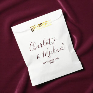 Elegante Weiße und Burgunder Schrift Minimalistisc Geschenktütchen