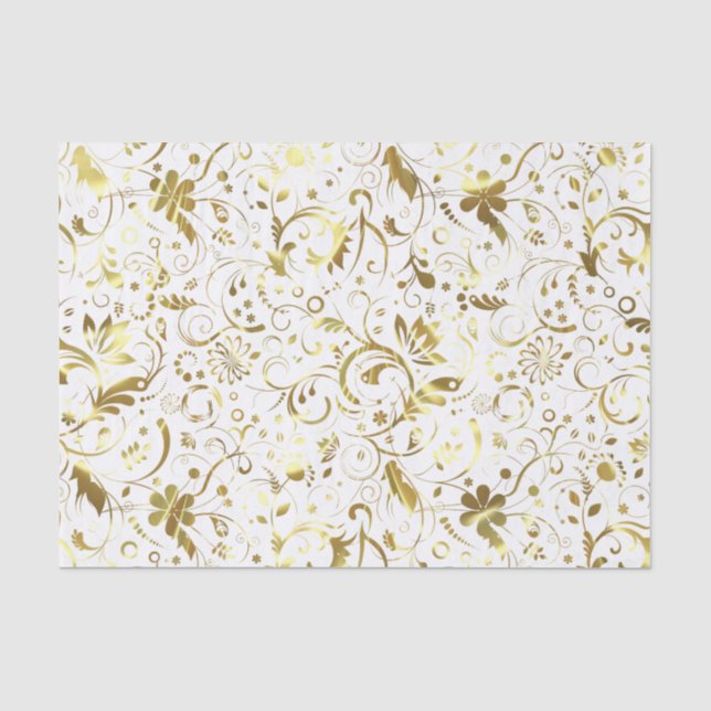 Elegante weiße und goldblütige Damasken Seidenpapier (Vorderseite)