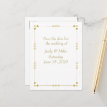 Elegante weiße und goldene Art Deco Save-the-Date-