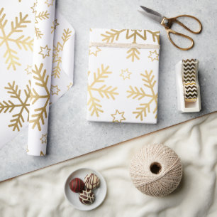 Elegante weiße und goldene Folien-Schneeflocken We Geschenkpapier