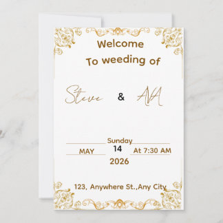Elegante weiße und goldene Hochzeitseinladung Einladung