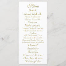 Elegante weiße und goldene Menükarte