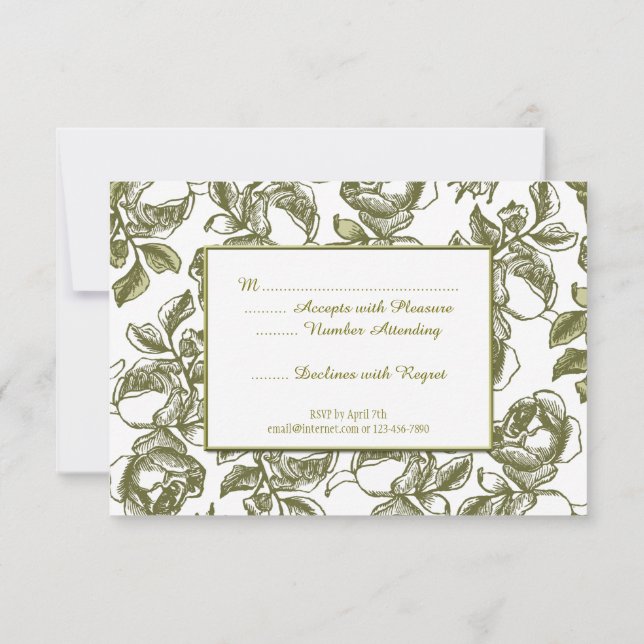 Elegante, weiße und goldene RSVP-Rose Einladung (Rückseite)