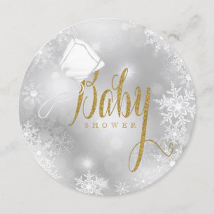 Elegante weiße und goldene Schneeflocken-Baby-Part Einladung