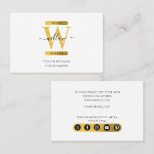 Elegante weiße und goldene Social-Media-Icons mit  Visitenkarte