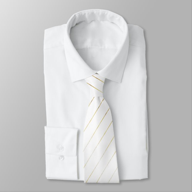 Elegante, weiße und goldgestreift Hochzeit Krawatte (Gebunden)