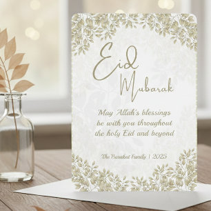 Elegante weiße und graue florale Eid-Karte Frohes  Feiertagskarte