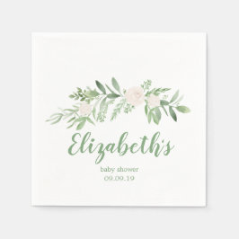 Elegante weiße und grüne Blütendusche Serviette