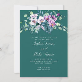 Elegante weiße und Lila Blumenhochzeit Einladung