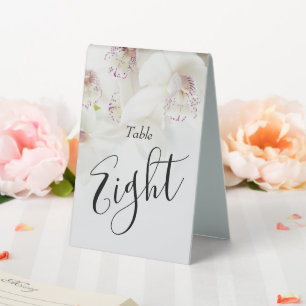 Elegante weiße und Lila Orchideen Hochzeit Tischaufsteller