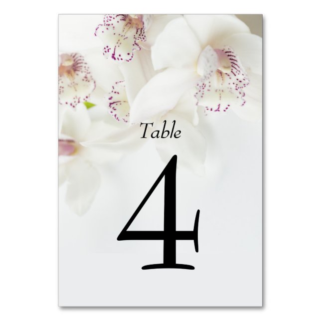 Elegante weiße und Lila Orchideen | Hochzeit Tischnummer (Vorderseite)