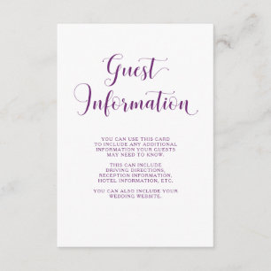 Elegante, weiße und Lila Typografie-Gast-Details Begleitkarte