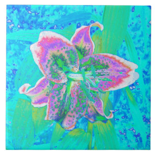 Elegante weiße und limettengrüne Lilienblüte Fliese