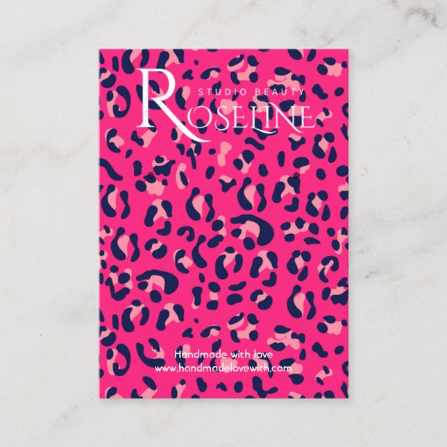 Elegante, weiße und rosa Leopardendruckkarte Visitenkarte (Vorderseite)