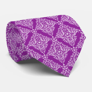 Elegante weiße und violette florale Damaststoffe Krawatte