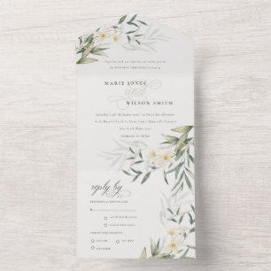 Elegante weiße Vegetation Hochzeit der Blumen All In One Einladung