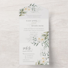 Elegante weiße Vegetation Hochzeit der Blumen All In One Einladung