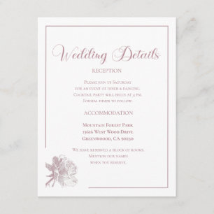 Elegante Weiße Verstaubte Rosa Florale Hochzeit Begleitkarte