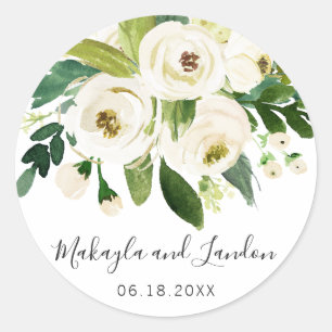 Elegante weiße Wasserfarbe-Blumen-Hochzeitsgunst Runder Aufkleber