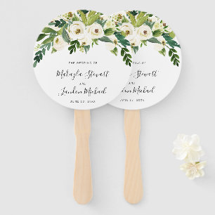 Elegante weiße Wasserfarbe Floral Grün Hochzeit Fächer