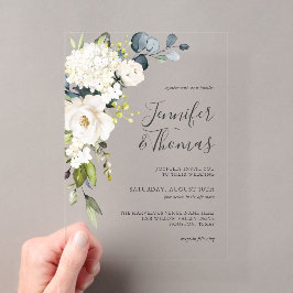 Elegante weiße Wasserfarben-Hydrangeas Hochzeit Acryleinladungen