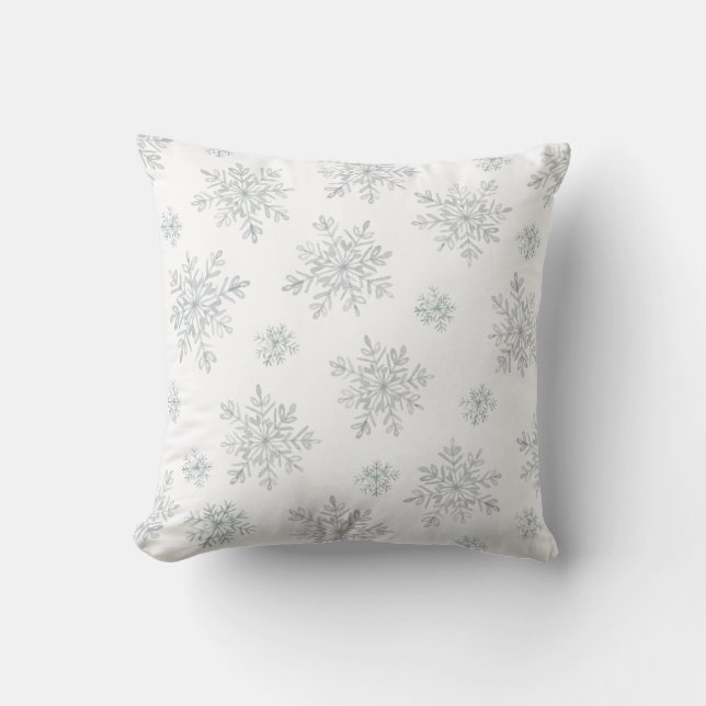 Elegante weiße Wasserfarben Winterschneeflocken Kissen (Vorderseite)