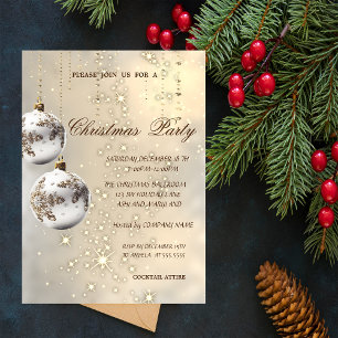 Elegante weiße Weihnachtsbälle, Weihnachts-Party Einladung