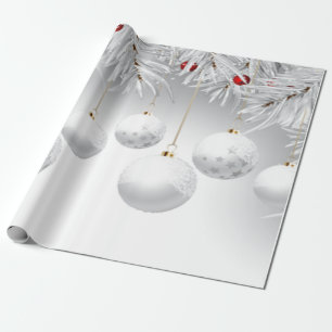 Elegante weiße Weihnachtskugeln Urlaub  Geschenkpapier