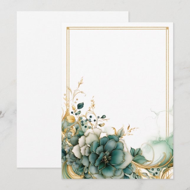 Elegante weiße, weisse und goldene Blume Leere Einladung (Vorne/Hinten)