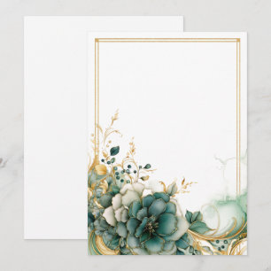 Elegante weiße, weisse und goldene Blume Leere Einladung