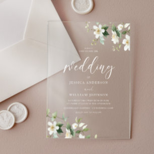 Elegante weiße Wildblumen-Hochzeit Acryleinladungen